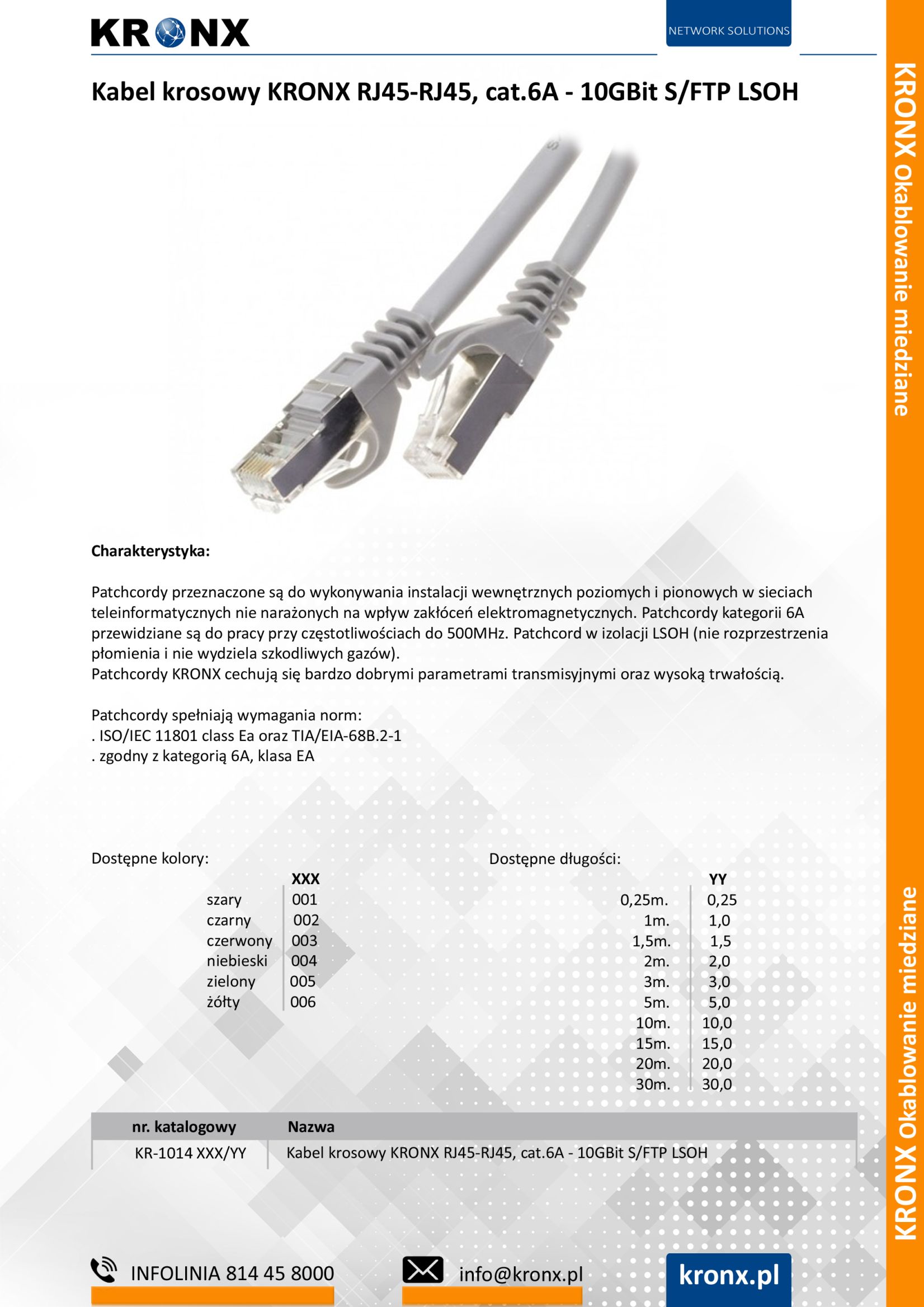 Kabel krosowy KRONX RJ45 RJ45 cat.6A 10GBit SFTP LSOH