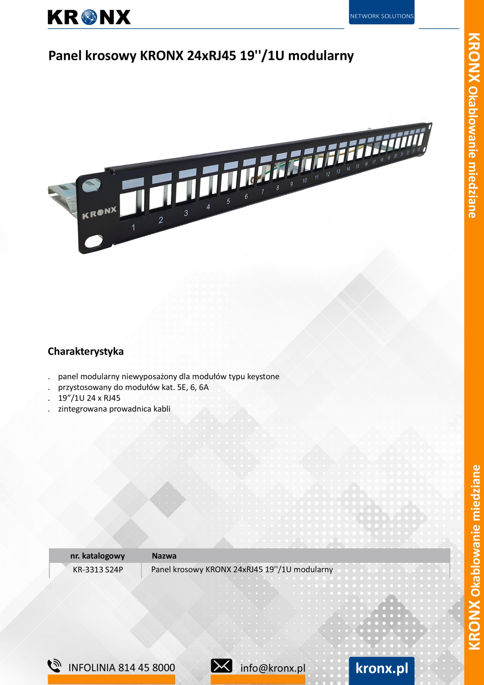 Panel krosowy KRONX 24xRJ45 191U modularny Black